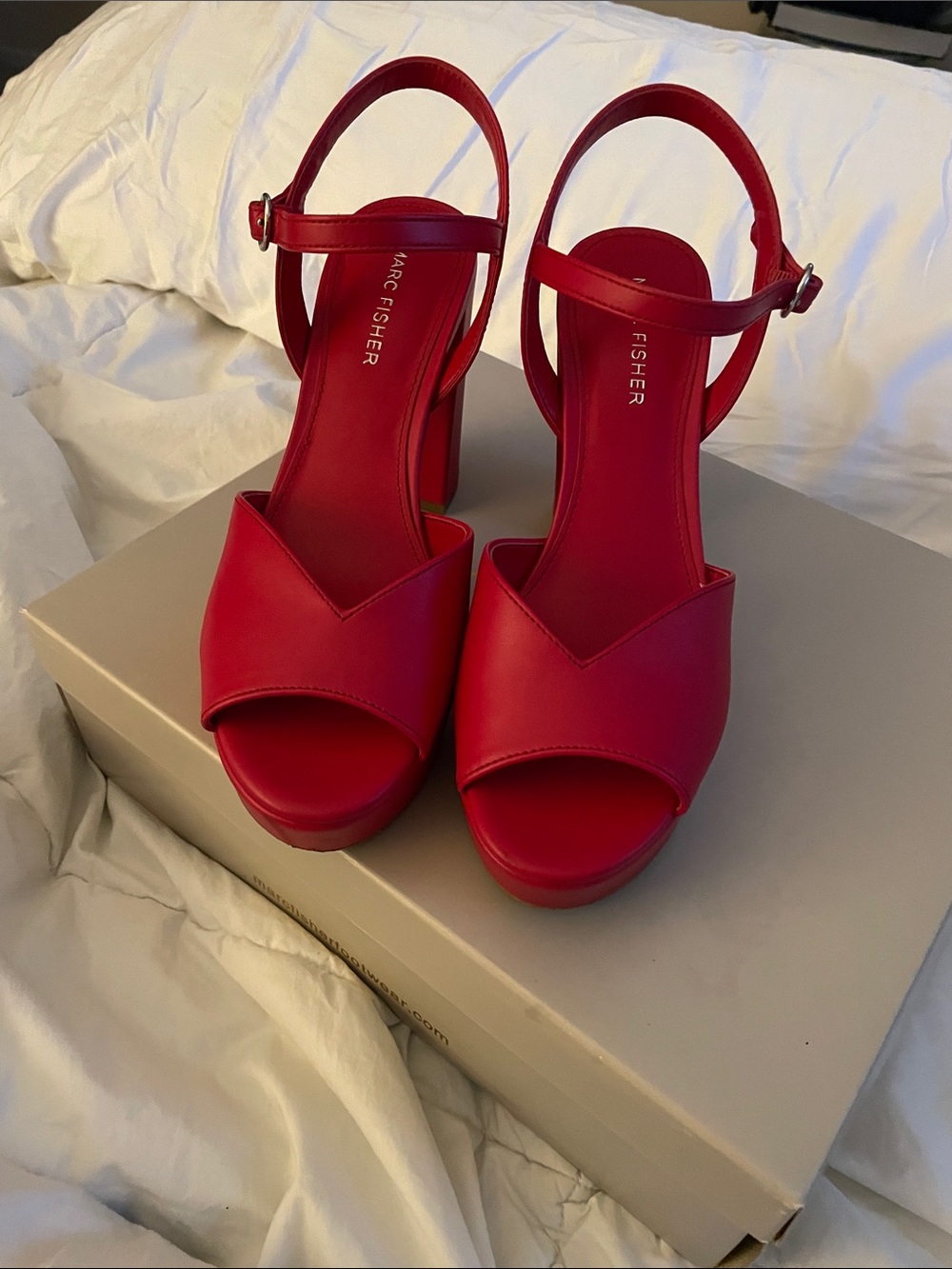 Marc Fisher Vibrant Red Platform Slingback Heels